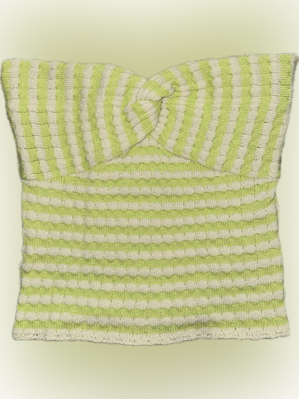 Lime Green and Cream Striped Knit Tube Top